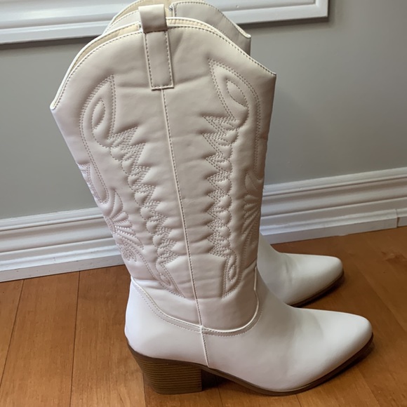 Cowboy Western Off White Tall Stacked Heel boots for women size 11 - Picture 4 of 15
